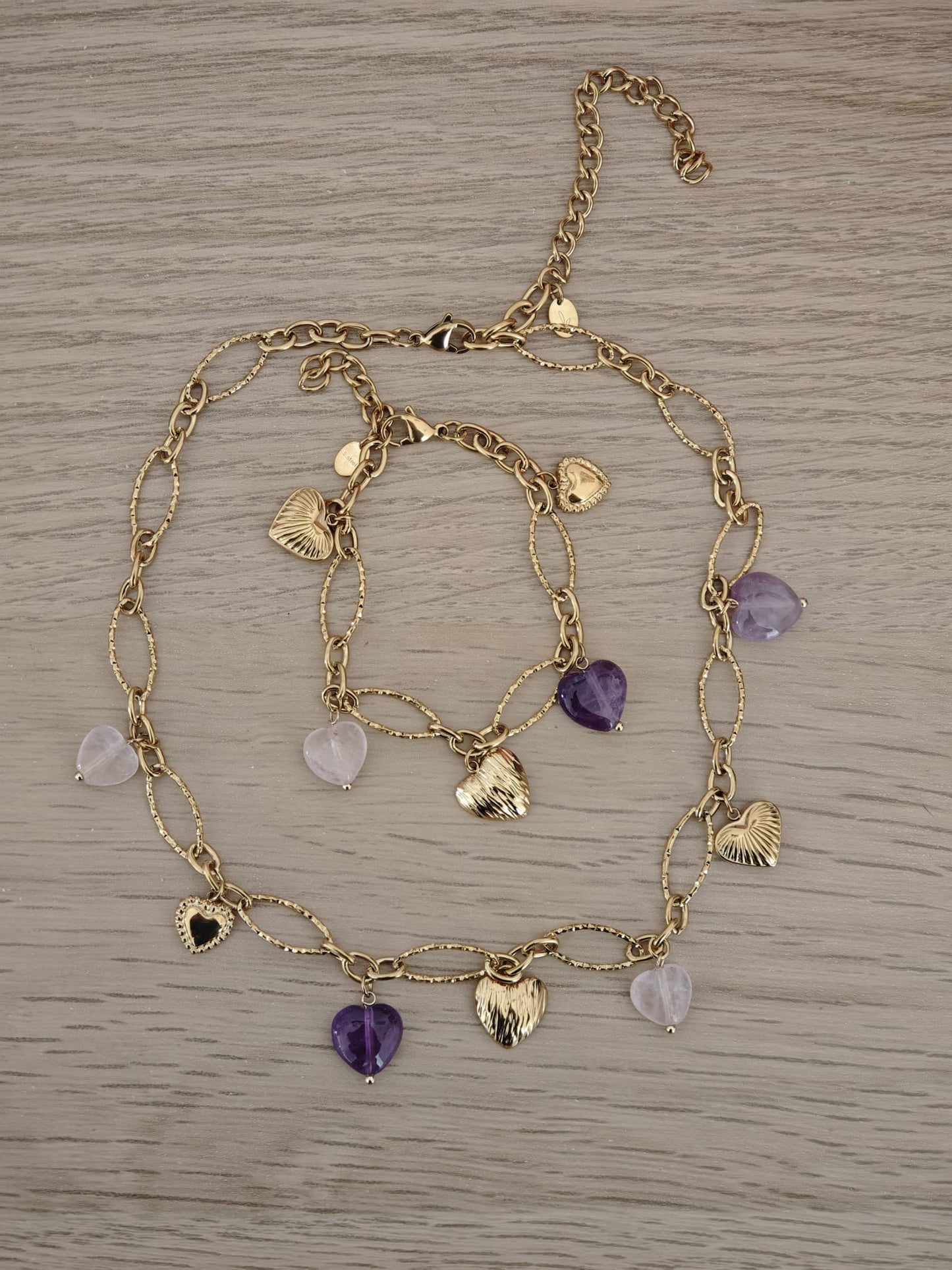 Parure Coeur améthyste (Collier & Bracelet)